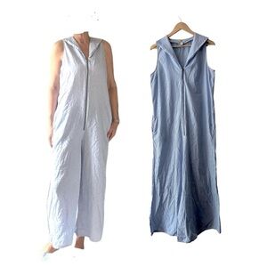 Light blue romper jumpsuit loose fitting front zipper casual wide leg size large